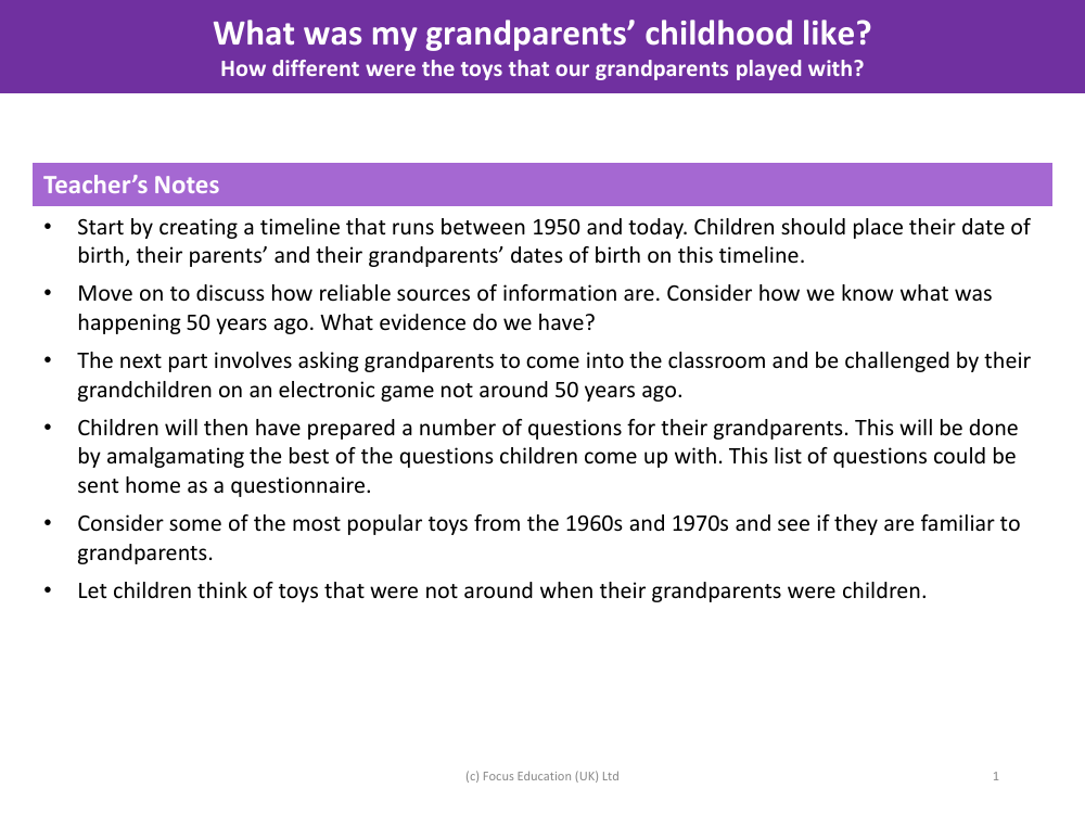 How different were the toys that our grandparents' played with? - Teacher notes