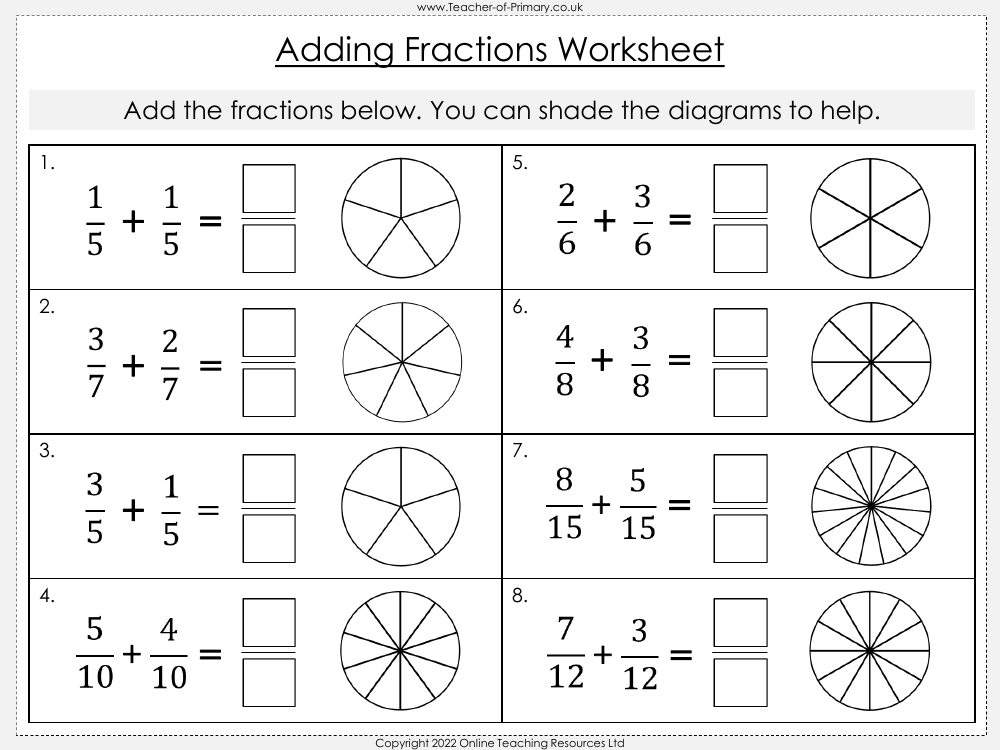 Adding And Subtracting Fractions Worksheet Maths Year 3