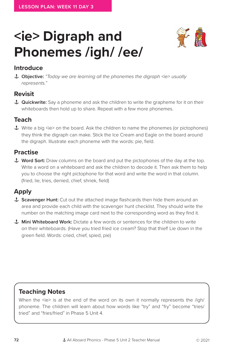 Week 11, lesson 3 "ie" Digraph and Phonemes "igh,ee" - Phonics Phase 5, unit 2 - Lesson plan