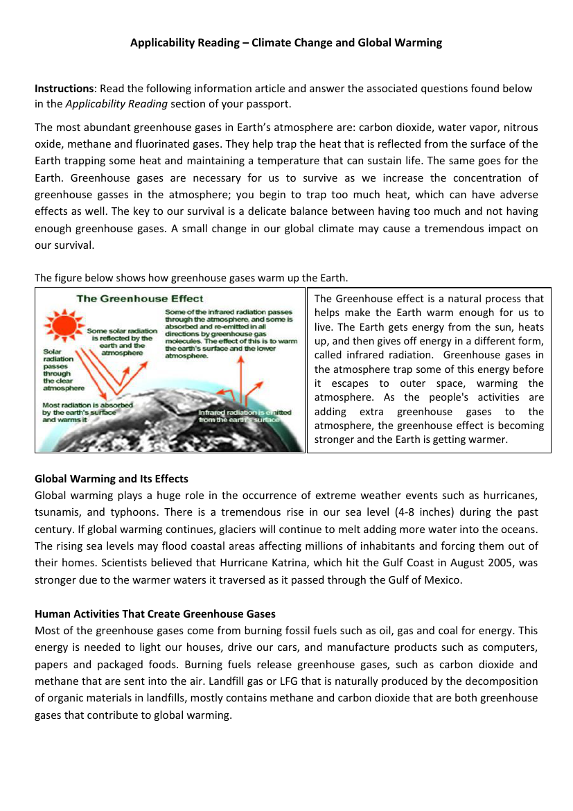 Climate Change - Applicability Reading