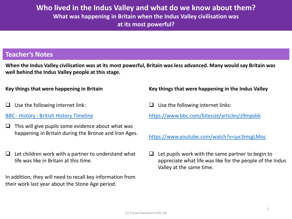 What was happening in Britain when Indus Valley civilisation was at its most powerful? - Teacher's Notes
