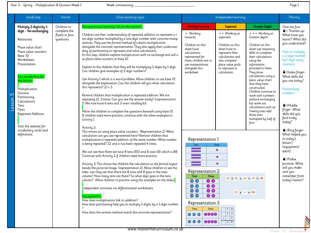 Multiplication and division - Multiply two digits by one digit 1 - Planning