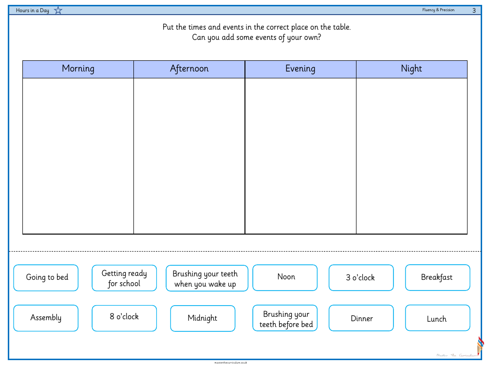 Time - Hours in a day - Worksheet