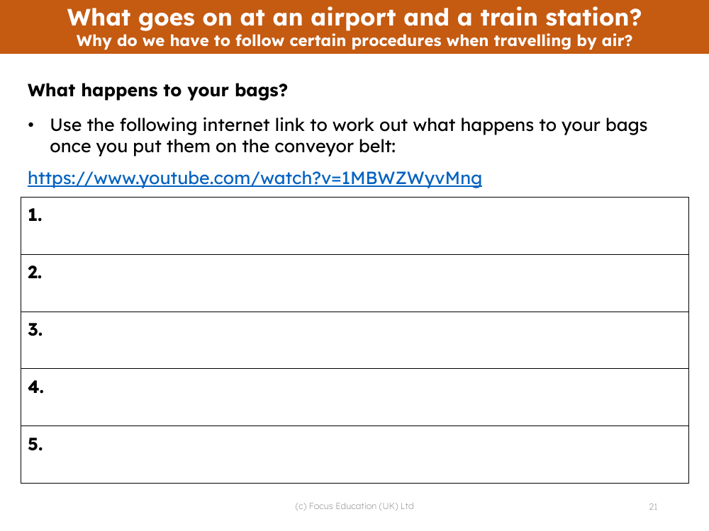 What happens to your bags at the airport? - Note sheet