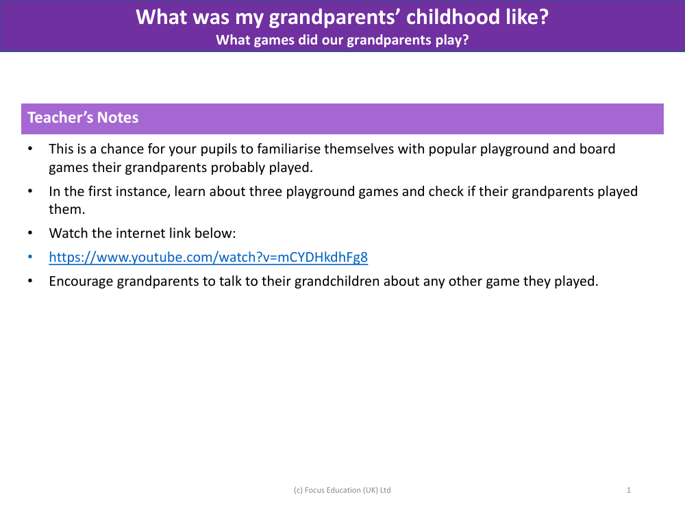 What games did our grandparents play? - Teacher notes