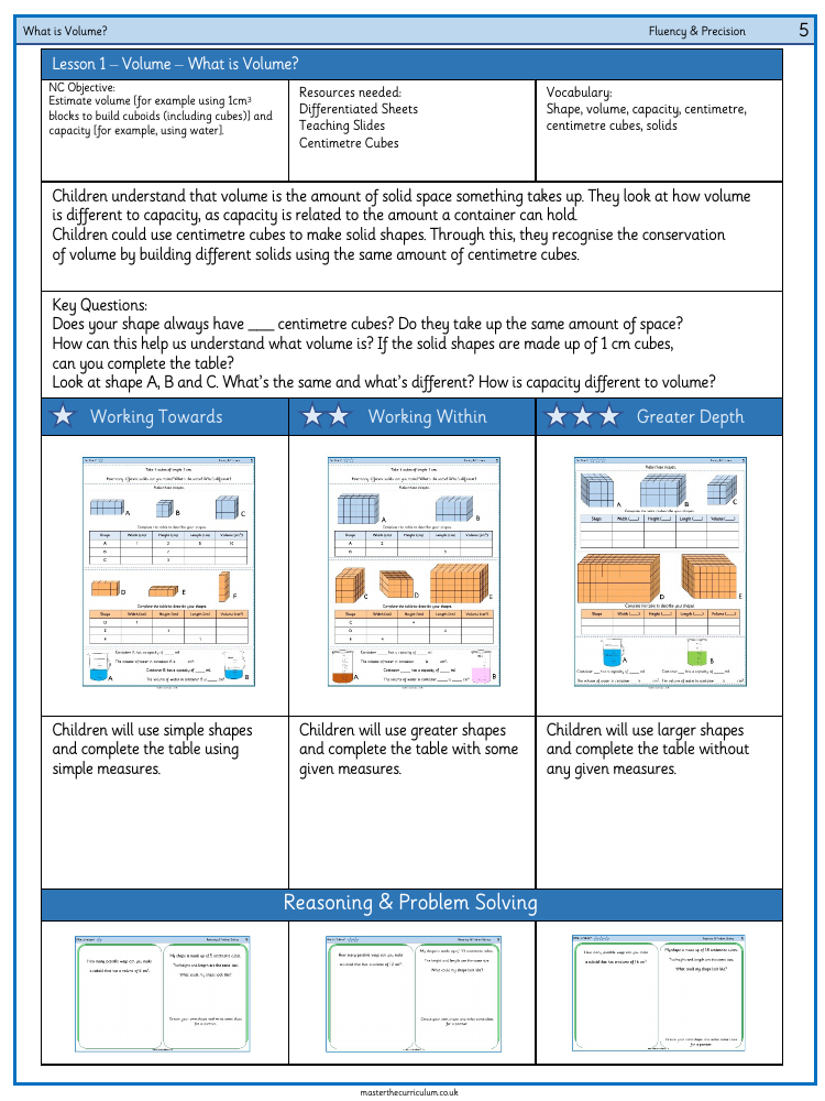 Volume - What is Volume - Worksheet