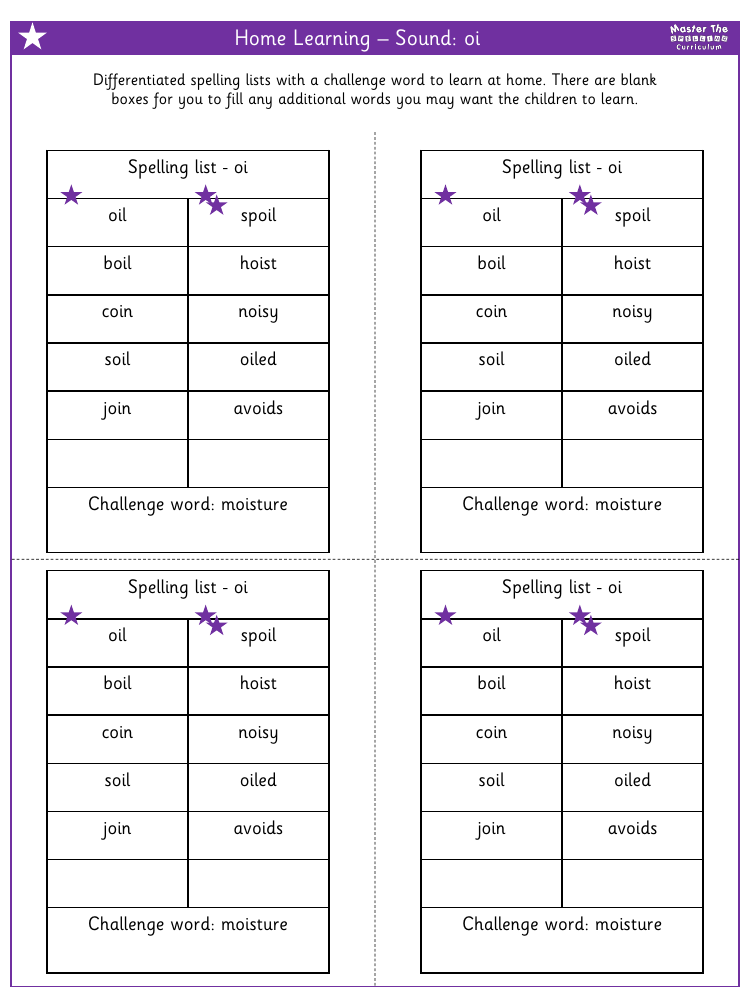 Spelling - Home learning - Sound oi