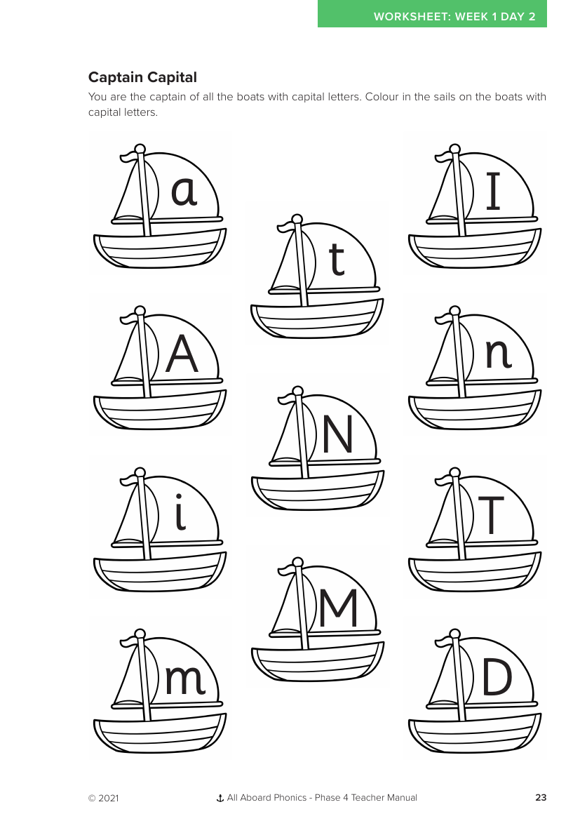 Week 1, lesson 2 Captain Capital matching activity - Phonics Phase 4 - Worksheet