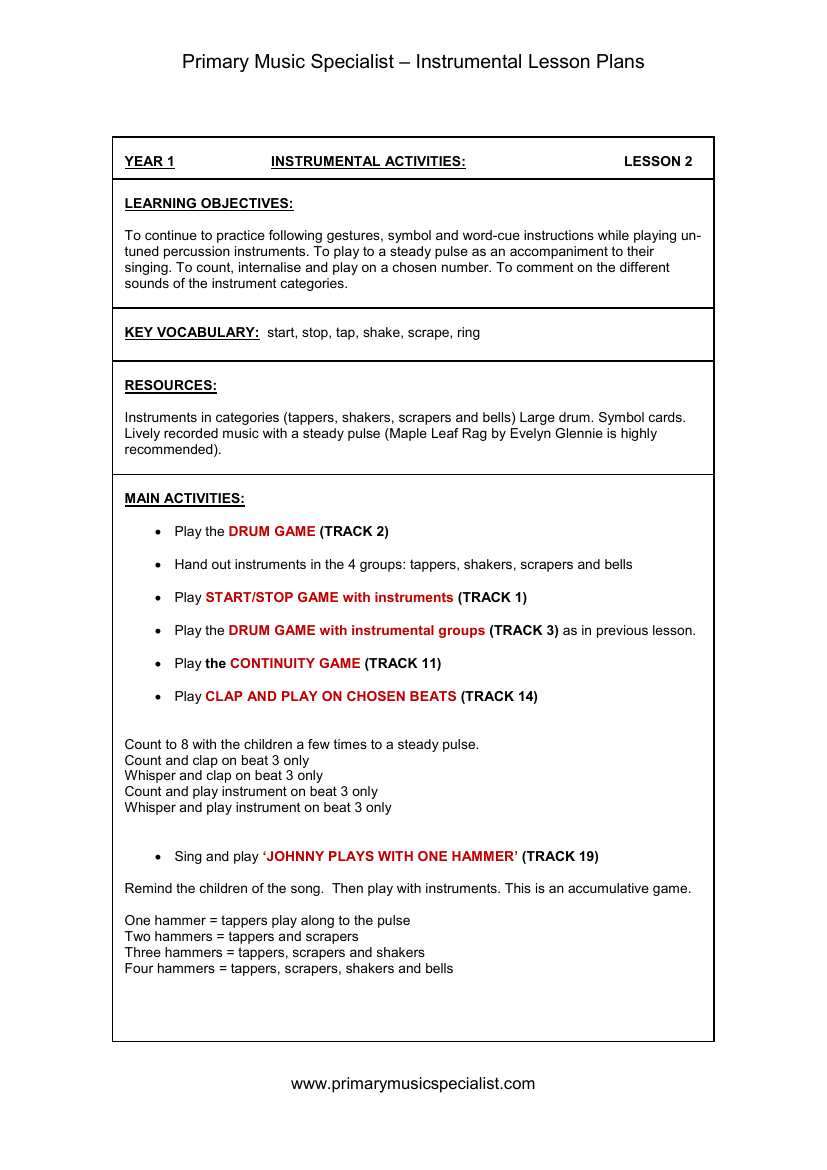 Instrumental Lesson Plan - Year 1 Lesson 2