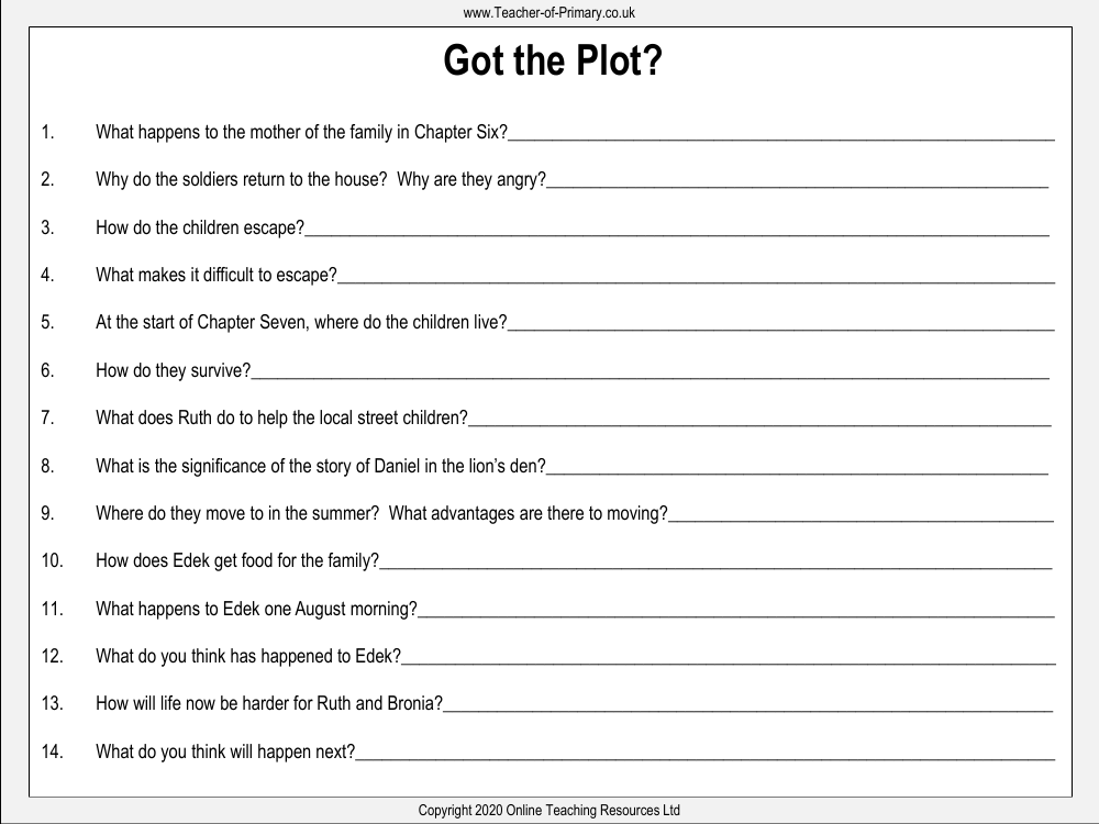 The Silver Sword - Lesson 7 - Got the Plot Worksheet