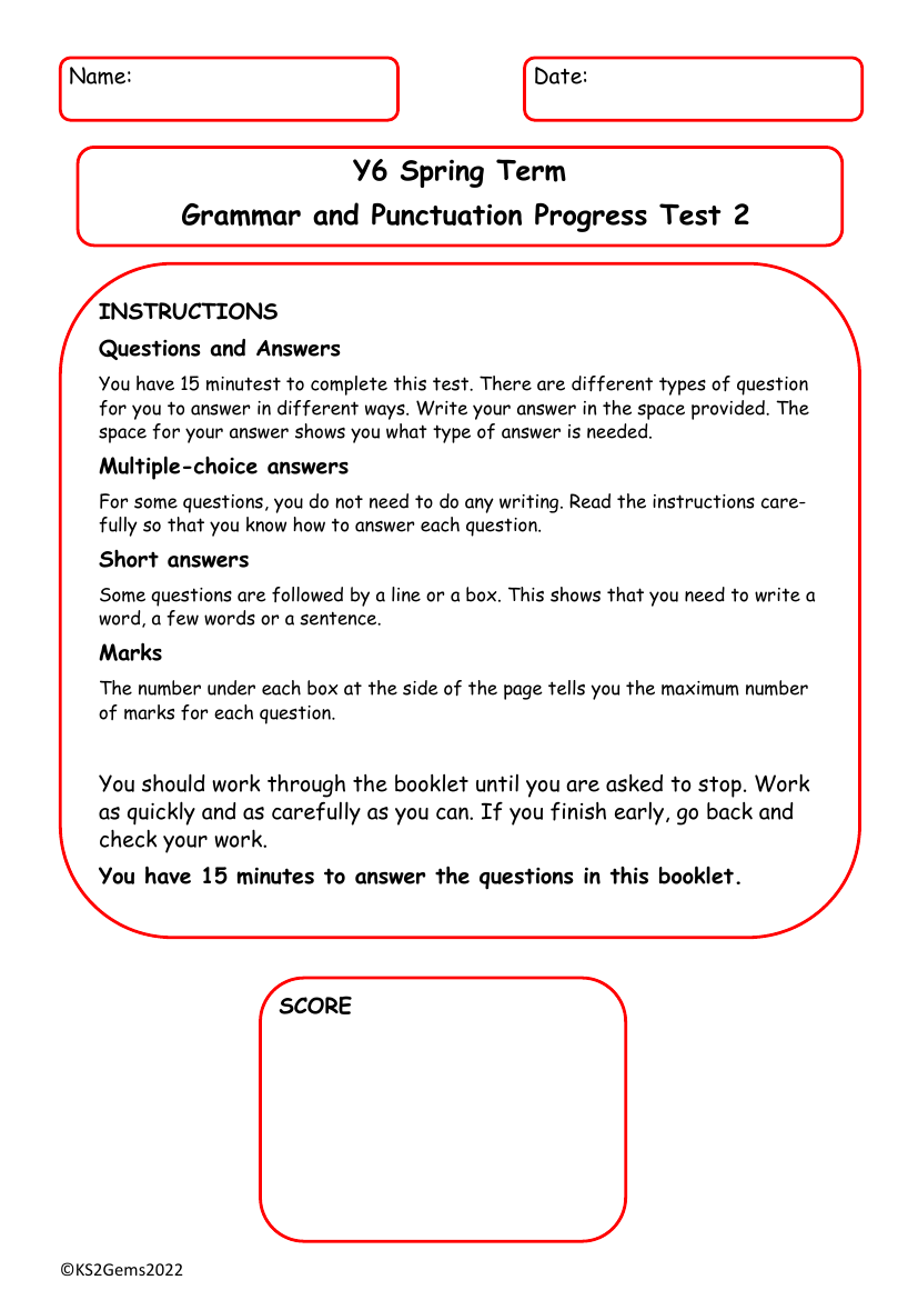 Spring Term Grammar and Punctuation Progress Test 2