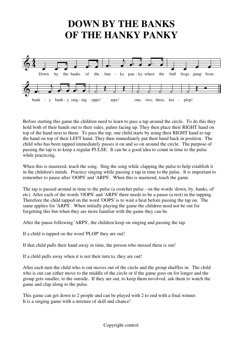 Rhythm and Pulse Year 4 Notations - Down by the banks of the Hanky Panky