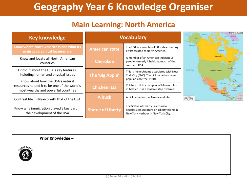 Knowledge organiser - North America - Year 6