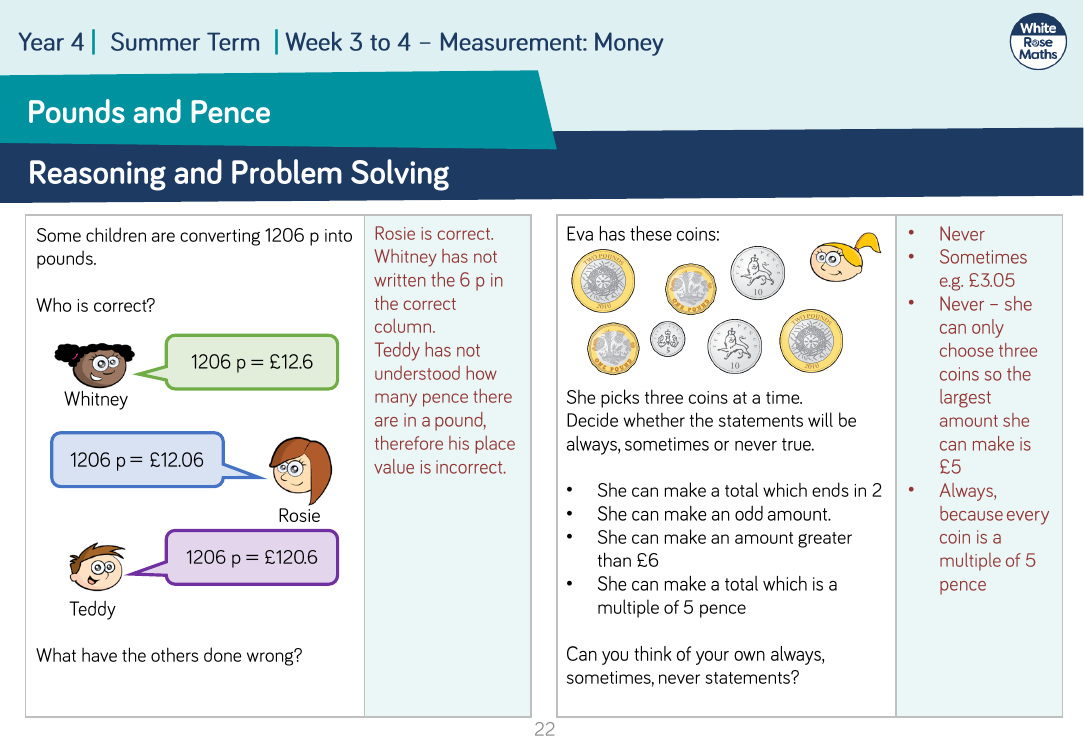 Pounds and Pence: Reasoning and Problem Solving