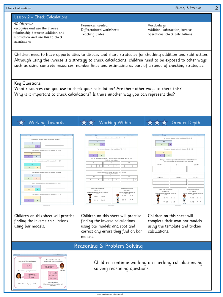 Addition and subtraction - Check calculation - Worksheet