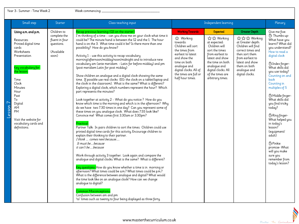 Time - Using a.m. and p.m. - Planning