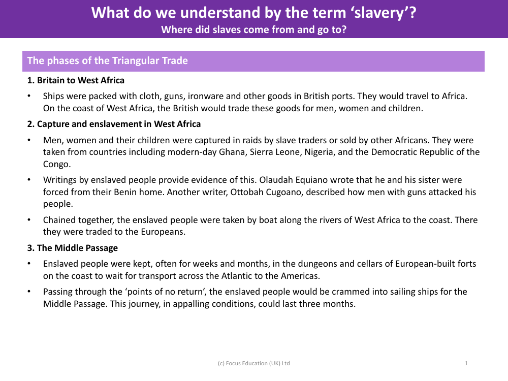 The phases of the Triangular Trade - Info Pack - Year 5