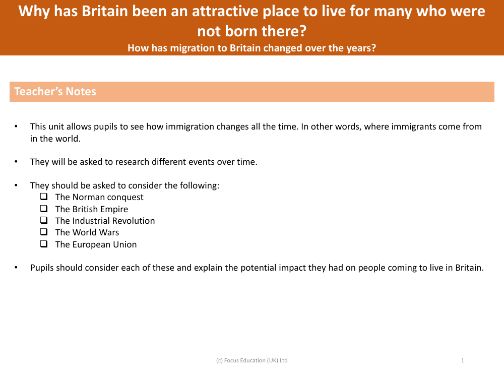 How has migration to Britain changed over the years? - Teacher's Notes