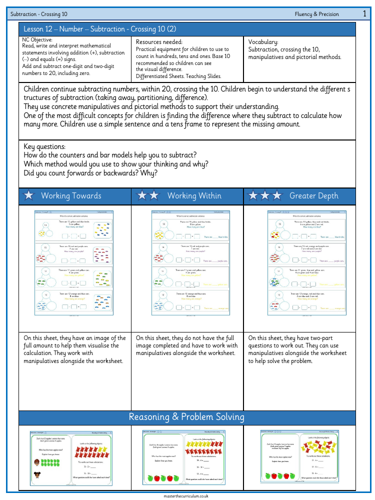 Addition and subtraction within 20 - Subtraction crossing 10 2 - Worksheet