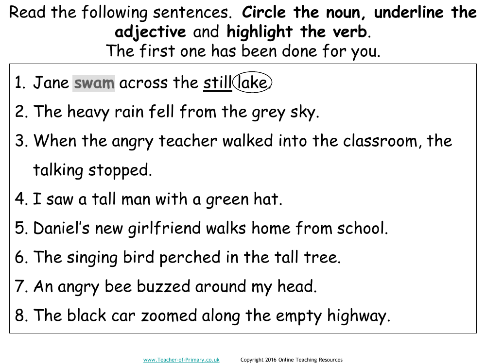 worksheet on parts of speech for grade 3