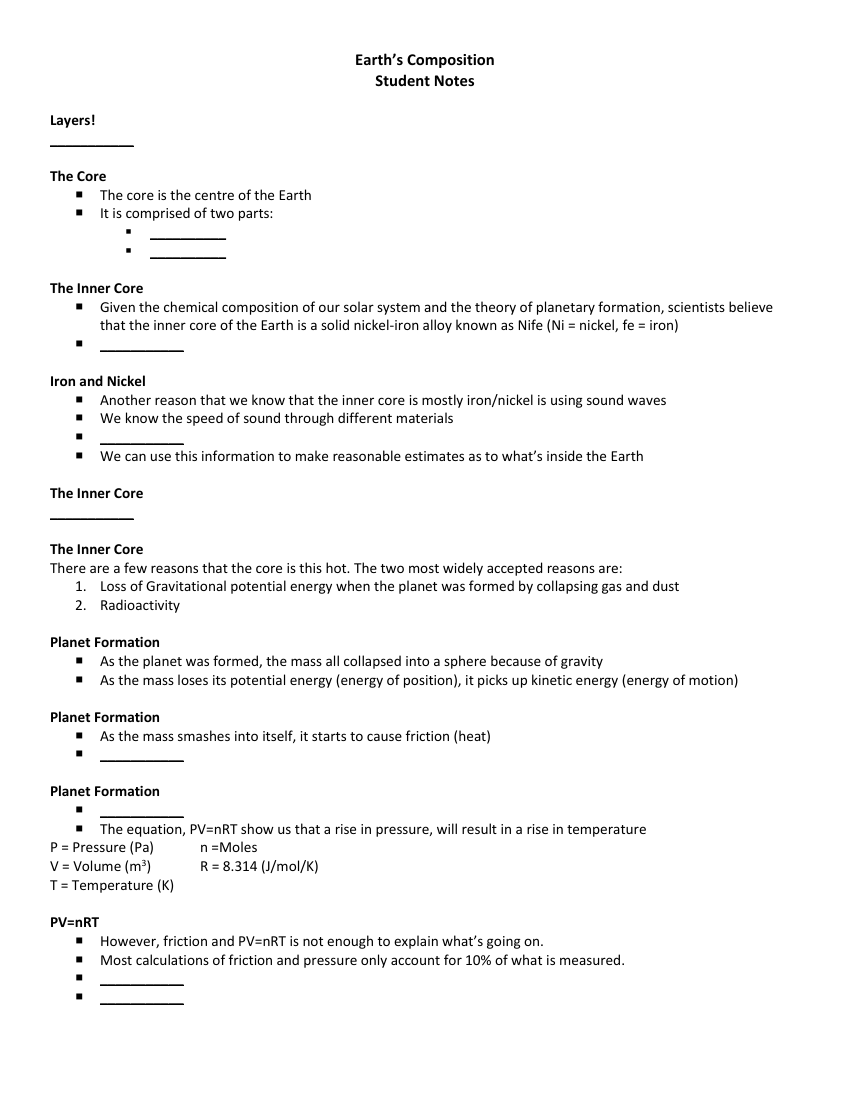 Earth’s Composition - Student Lesson Outline