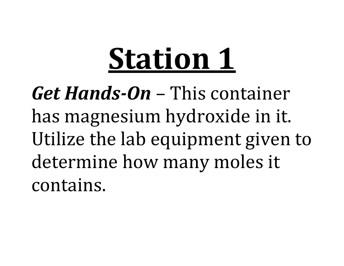 The Mole and Avogadro's Number - Lab Station Cards