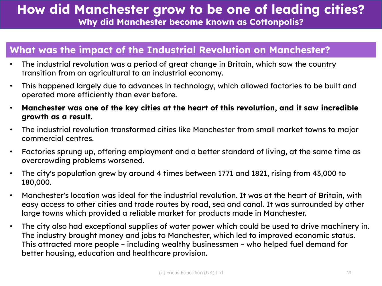 Impact of the Industrial Revolution on Manchester - Info sheet