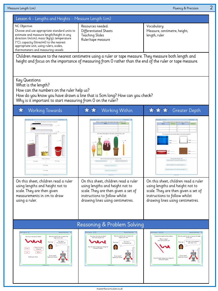 Length and height - Measure length cm - Worksheet