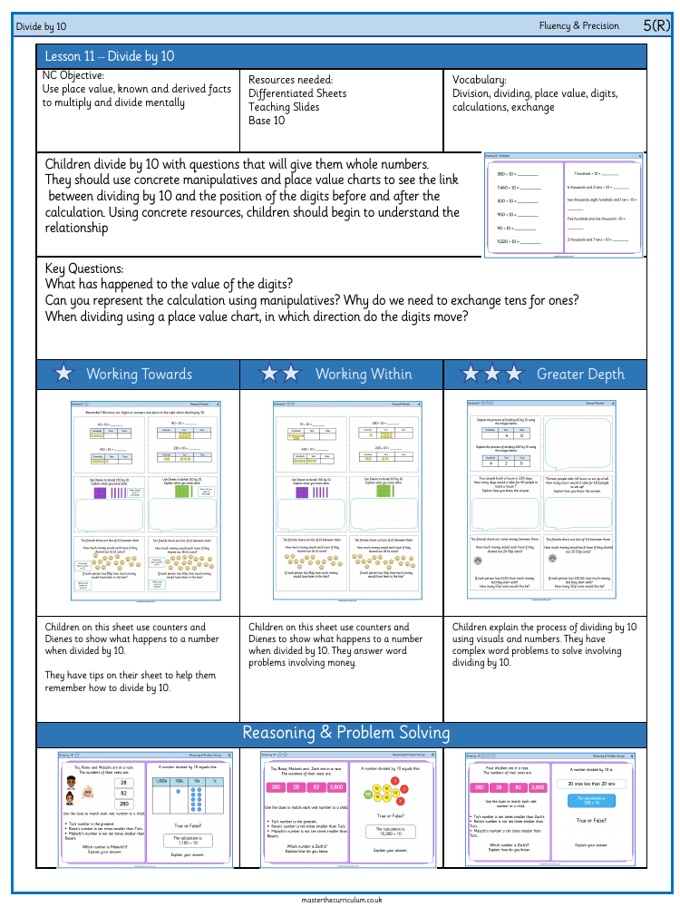 Multiplication and Division (1) - Divide by 10 - Worksheet