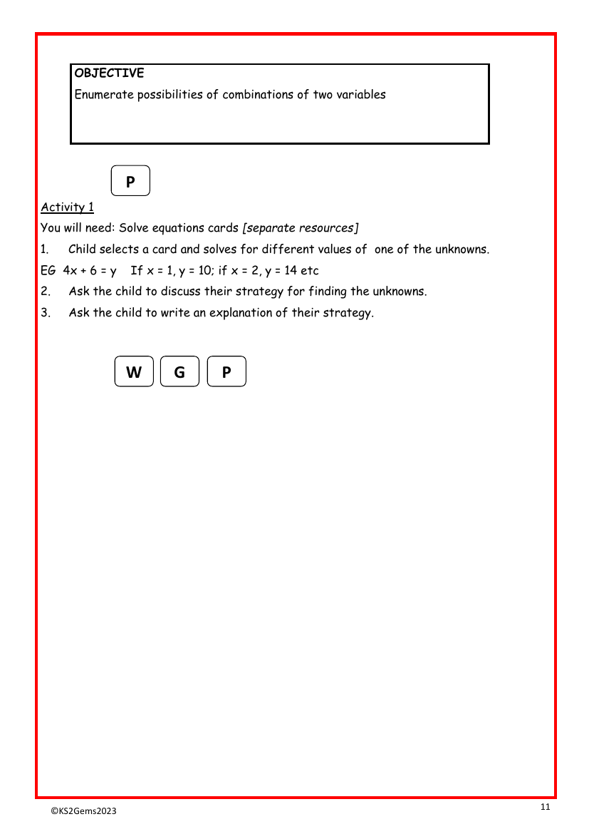 Two variable possibilities worksheet