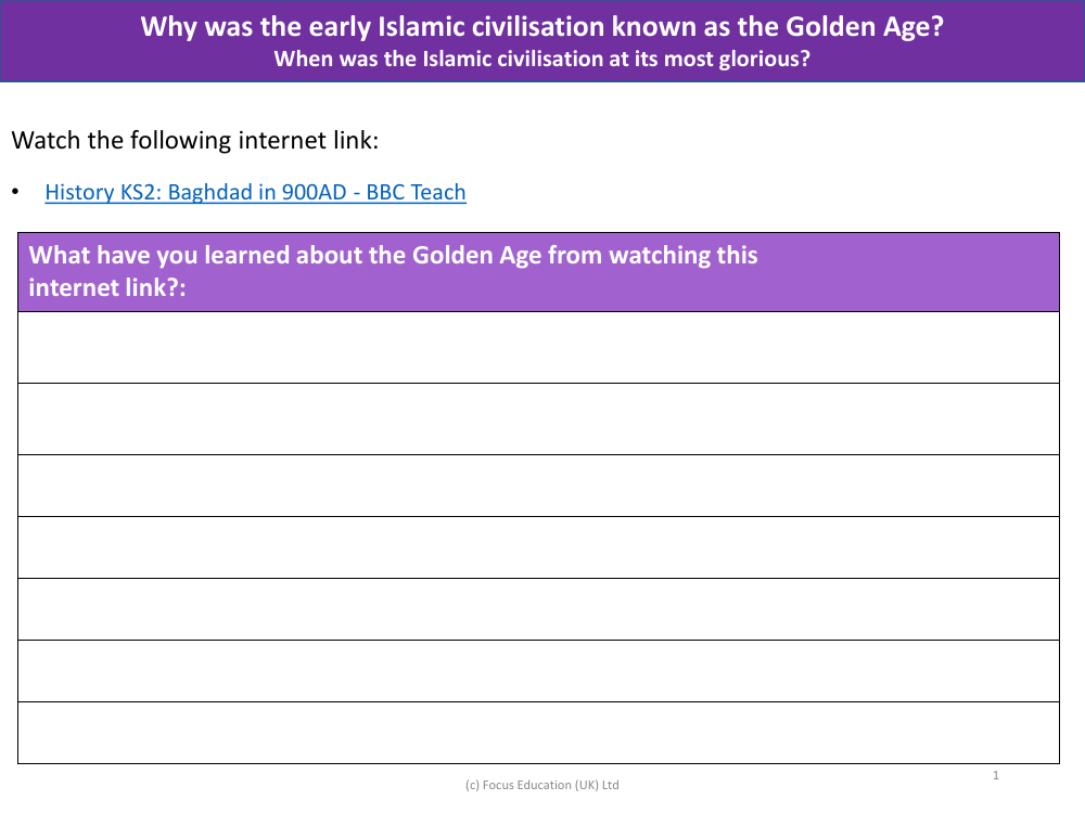What have you learned about the Golden Age? - Worksheet - Year 5