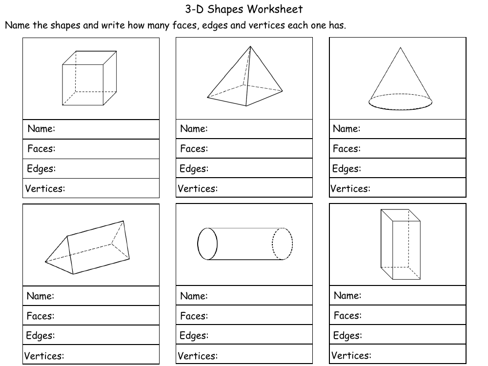 3-D Shapes - Worksheet