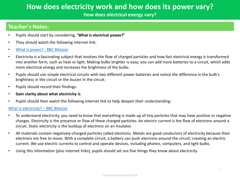 How does electrical energy vary? - Teacher's Notes