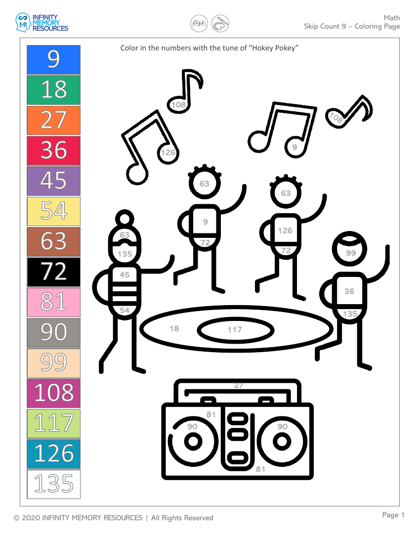 Skip Count(9) - Coloring Page