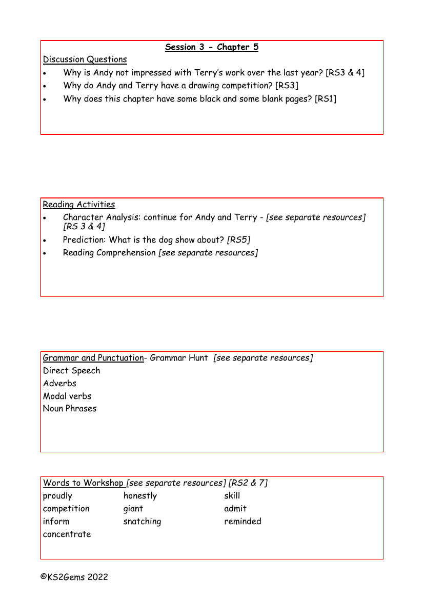 The 13-Storey Treehouse - Session 3 - Chapter 5 - Worksheet