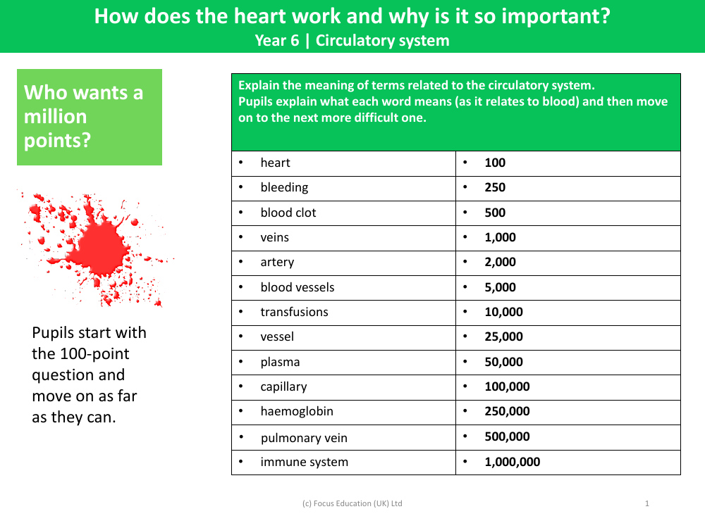 Who wants a million points? - Circulatory system