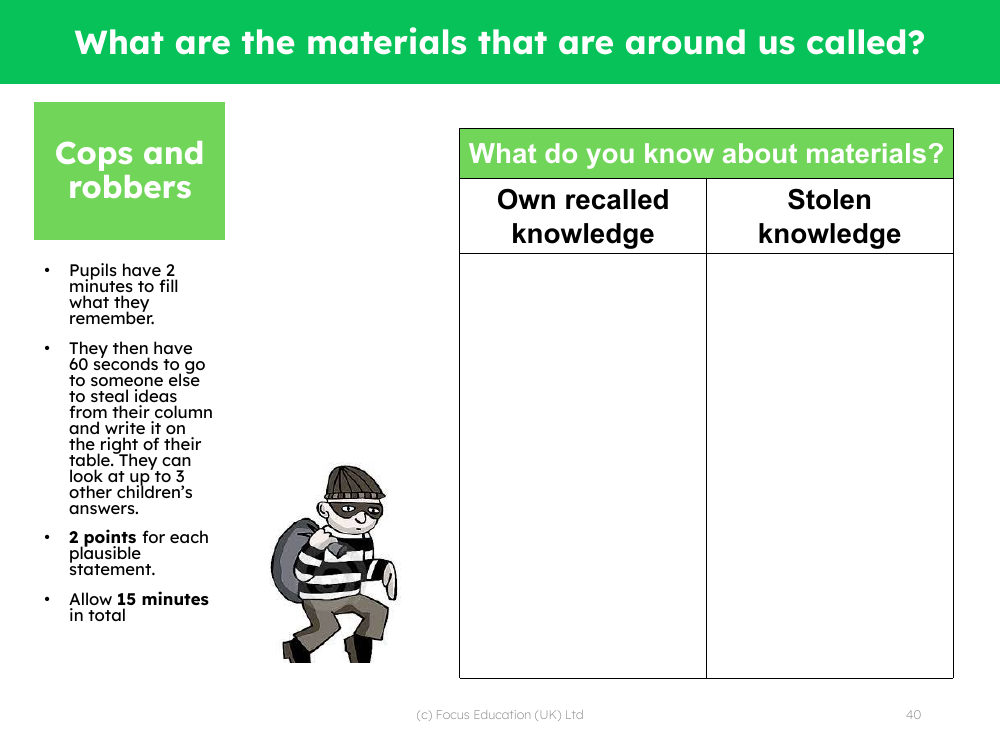 Cops and robbers - What do you know about materials?