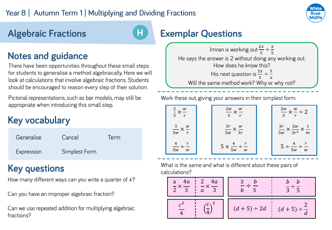 Algebraic Fractions: Questions