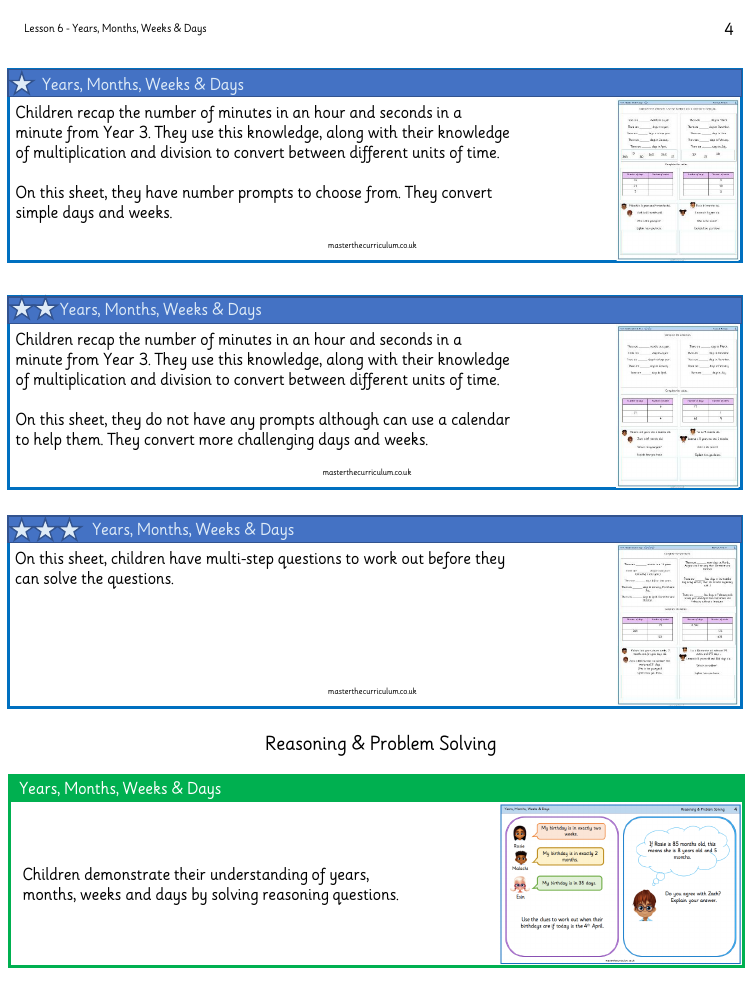 Time - Years, Months, Weeks, Days - Worksheet