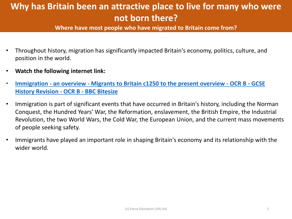 Where have most people who have migrated to Britain come from? - Info Pack - Year 6