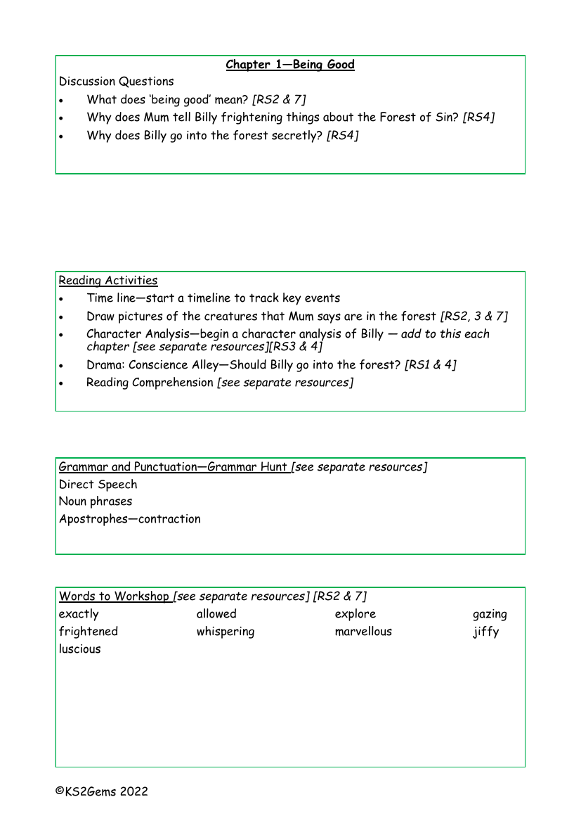 Billy and the Minpins - Chapter 1 - Worksheet | English Year 3