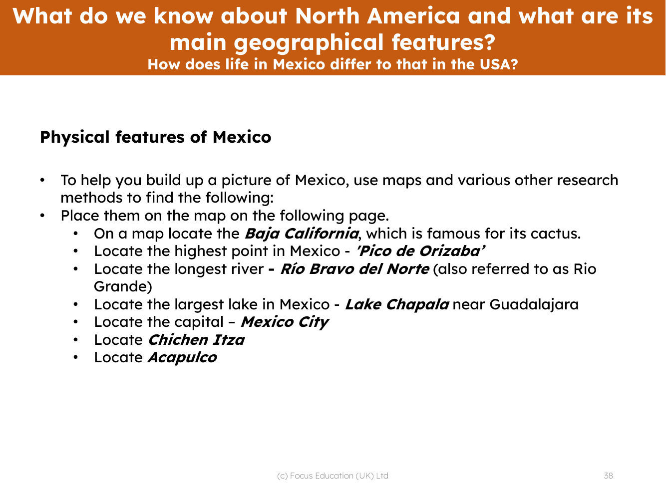 Physical features of Mexico - Info sheet