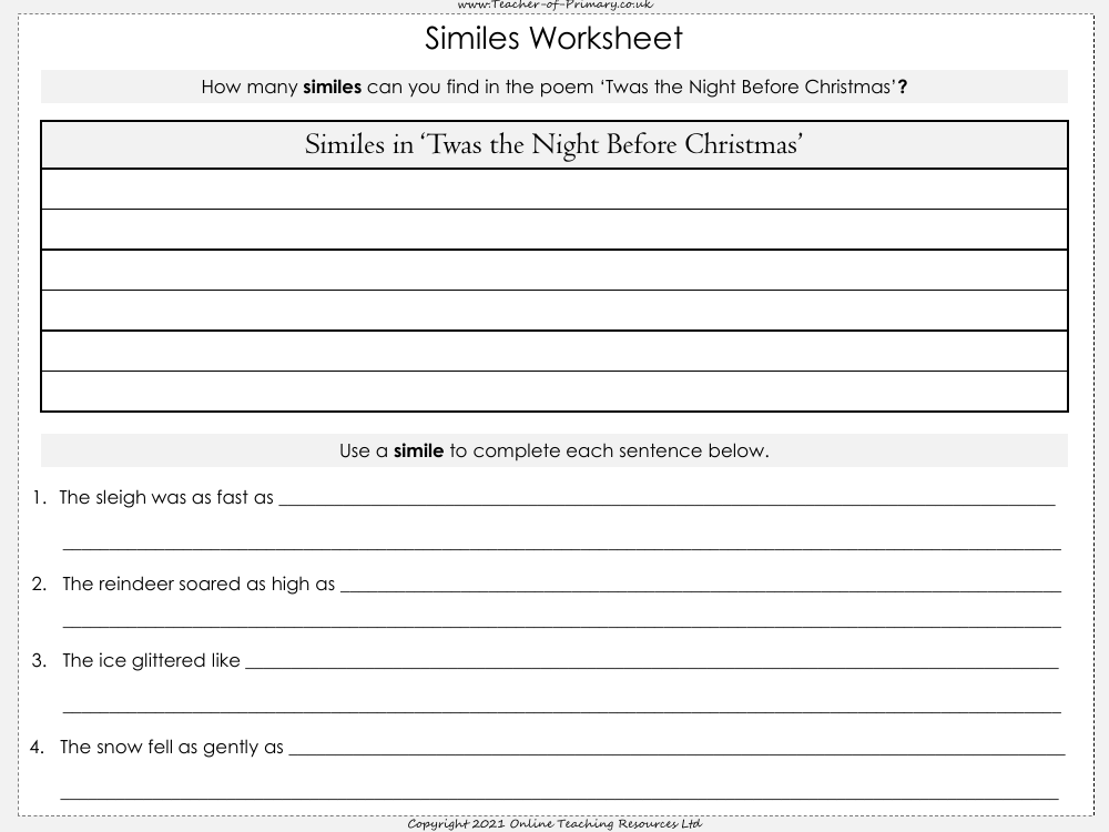 Twas the Night Before Christmas - Lesson 4 - Worksheet