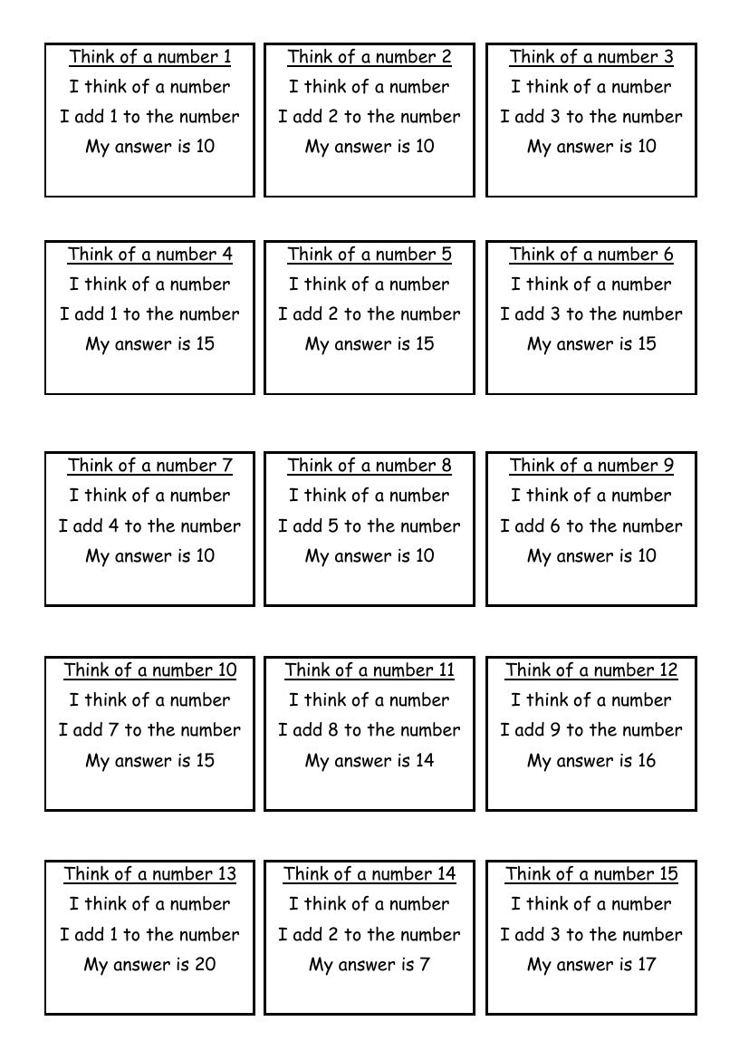 Simple Think of a Number Puzzles