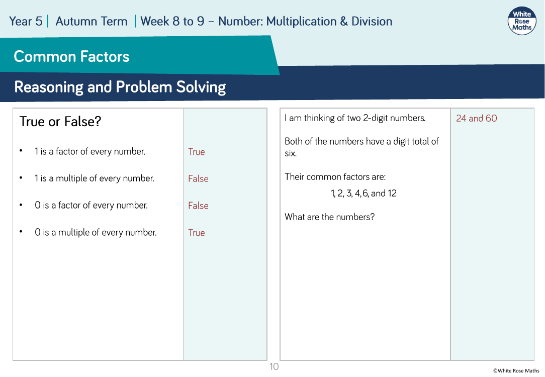 common factors reasoning and problem solving