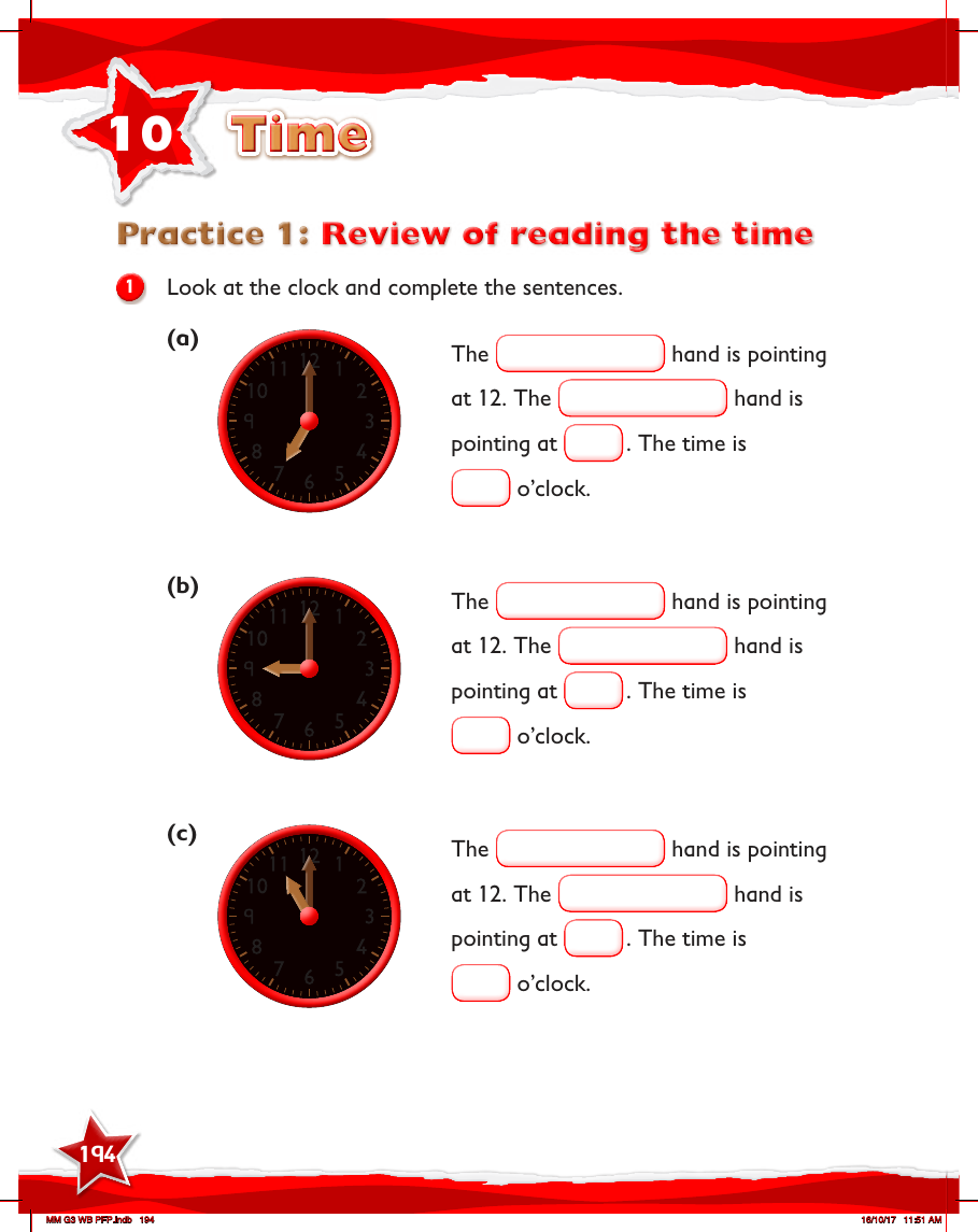 Max Maths, Year 3, Work Book, Review of reading the time