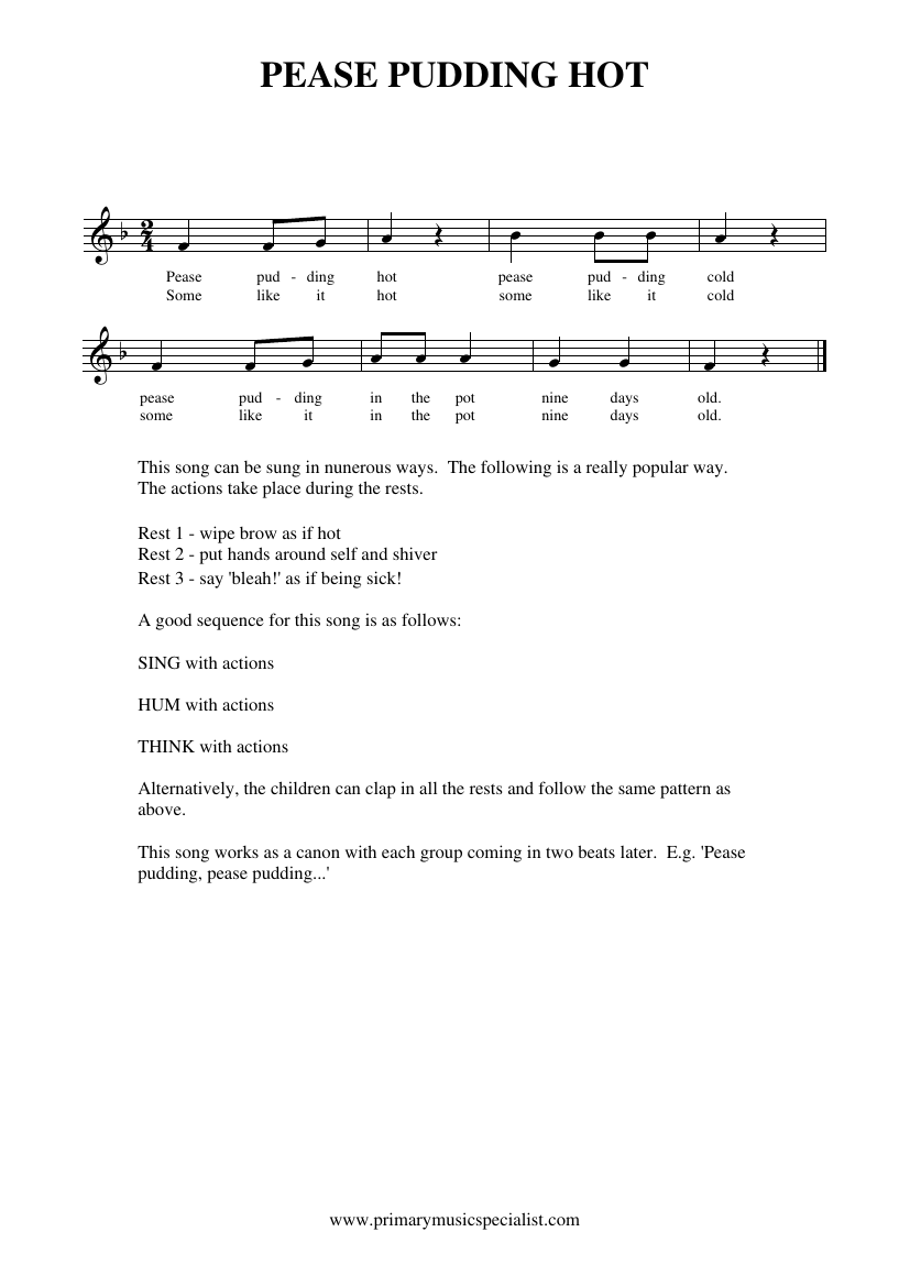 Rhythm and Pulse Year 1 Notations - Pease pudding hot