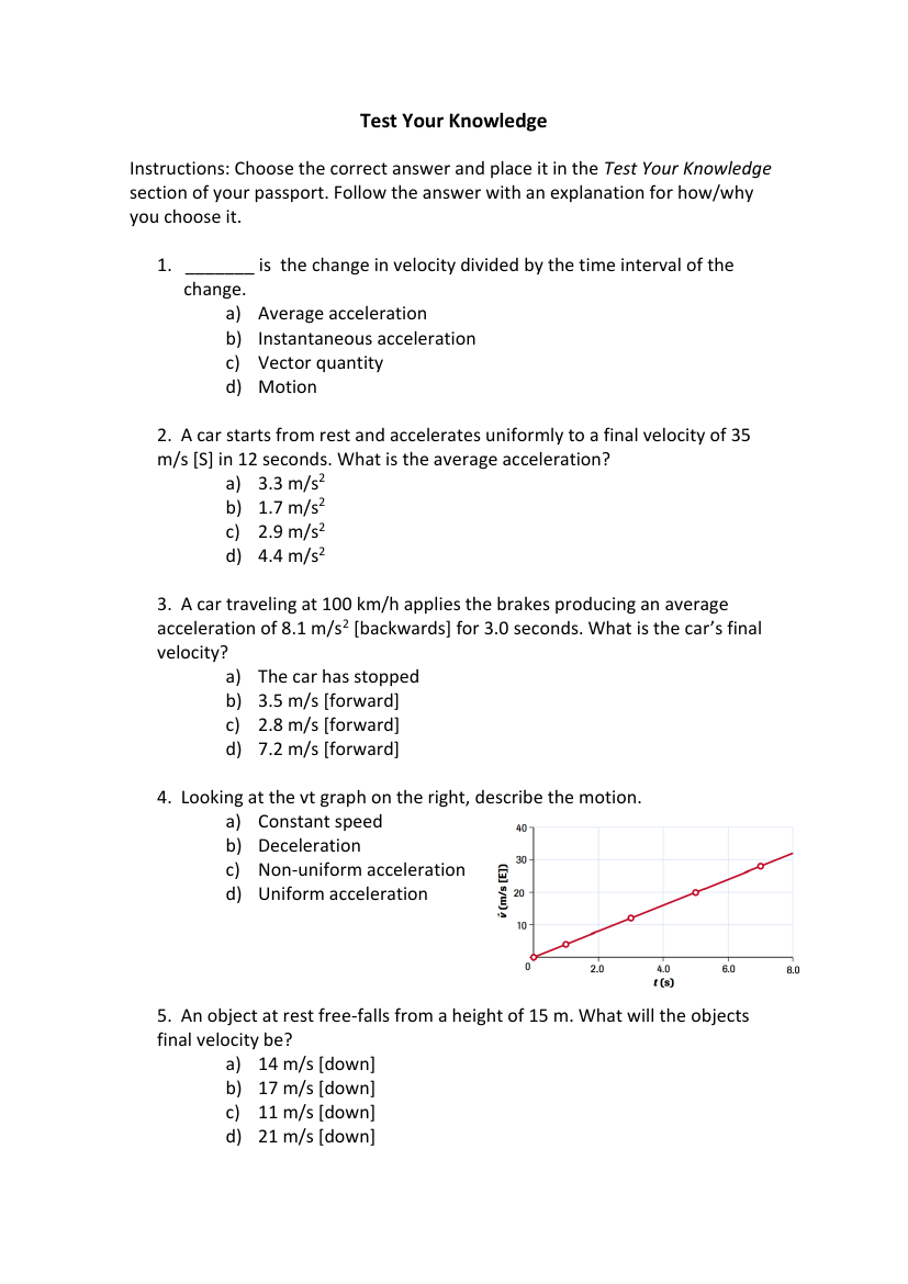 Uniform Acceleration - Test your knowledge