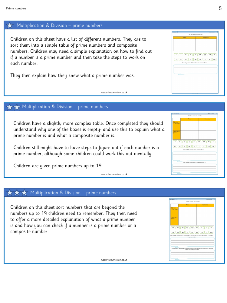 Multiplication and Division (1) - Prime Numbers - Worksheet