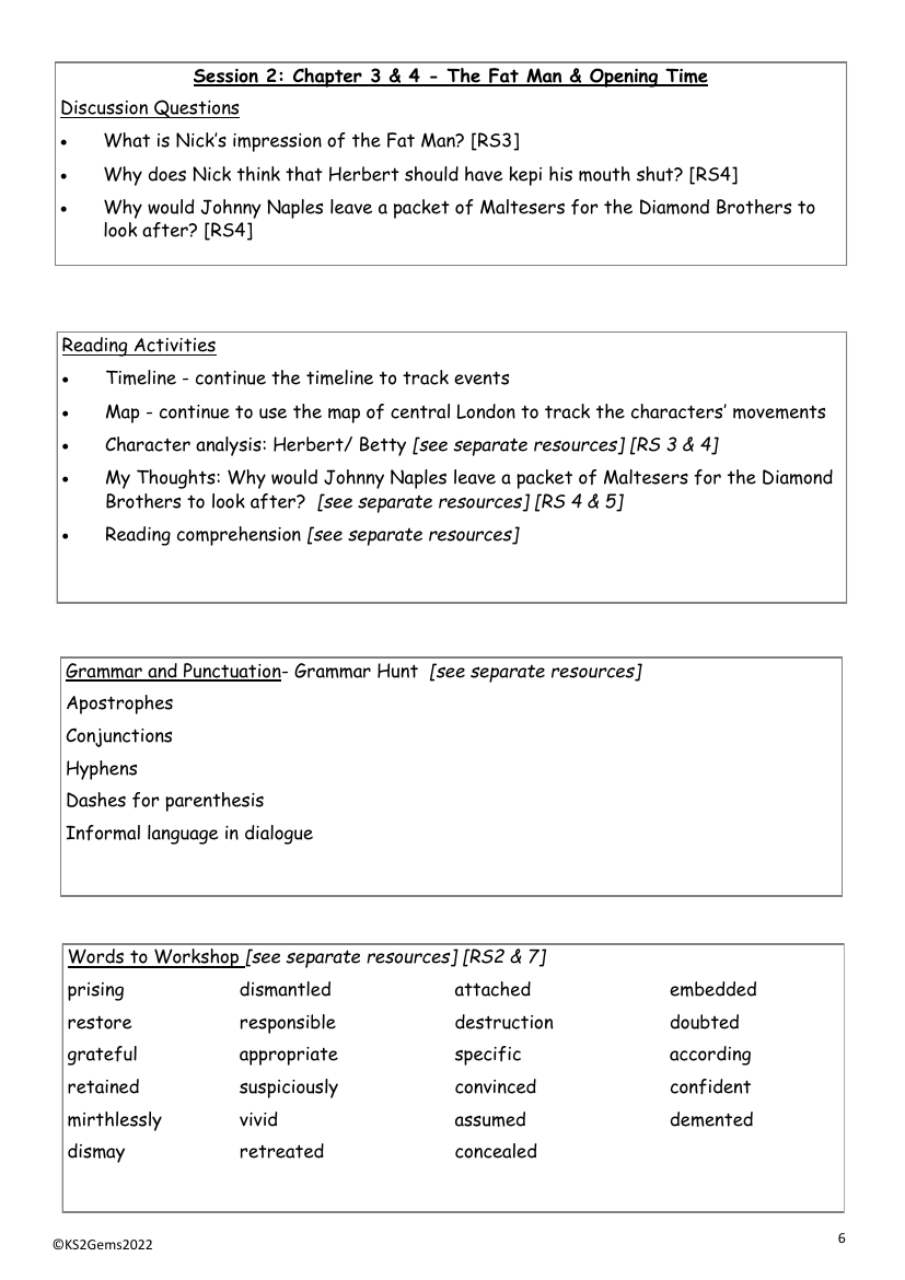 The Falcon's Malteser - Session 2 - Chapter 3 & 4 - Worksheet